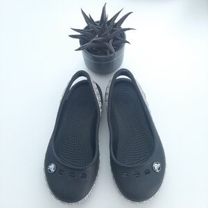 Crocs Girls Genna II Slingback Flats Black Glitter Hearts size C9